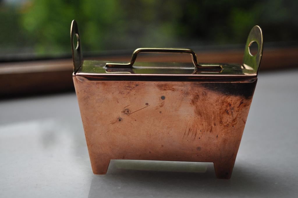 Oude KLEINE !! Miniatuur Turfkist met Deksel Koper  10 cm, Ophalen of Verzenden