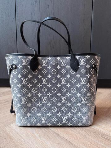 Louis Vuitton Neverfull m in grijs/zwart denim beschikbaar voor biedingen