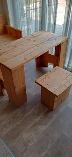 Steigerhouten Meubelset - Bank, Tafel & Krukken, Ophalen, Gebruikt, 100 tot 150 cm, 50 tot 100 cm