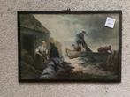 Vissers tafereel achter glas // 16x23 cm, Antiek en Kunst, Ophalen of Verzenden