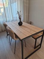 Mooie houten eettafel met metalen frame, Huis en Inrichting, Tafels | Eettafels, Ophalen, Gebruikt, 50 tot 100 cm, Vier personen