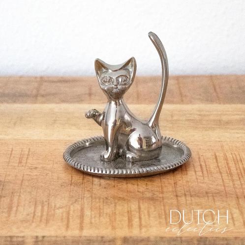 Verzilverde Kat Ring- en Sieradenhouder, Antiek en Kunst, Curiosa en Brocante, Ophalen of Verzenden