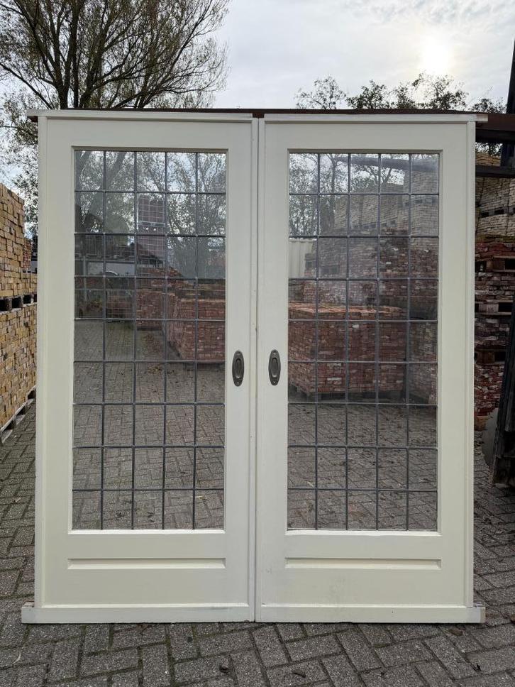Set schuif / en-suite deuren met glas in lood 206x88cm., Antiek en Kunst, Curiosa en Brocante, Ophalen