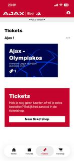 Ajax-Olympiakos ticket, Tickets en Kaartjes, Eén persoon, Januari