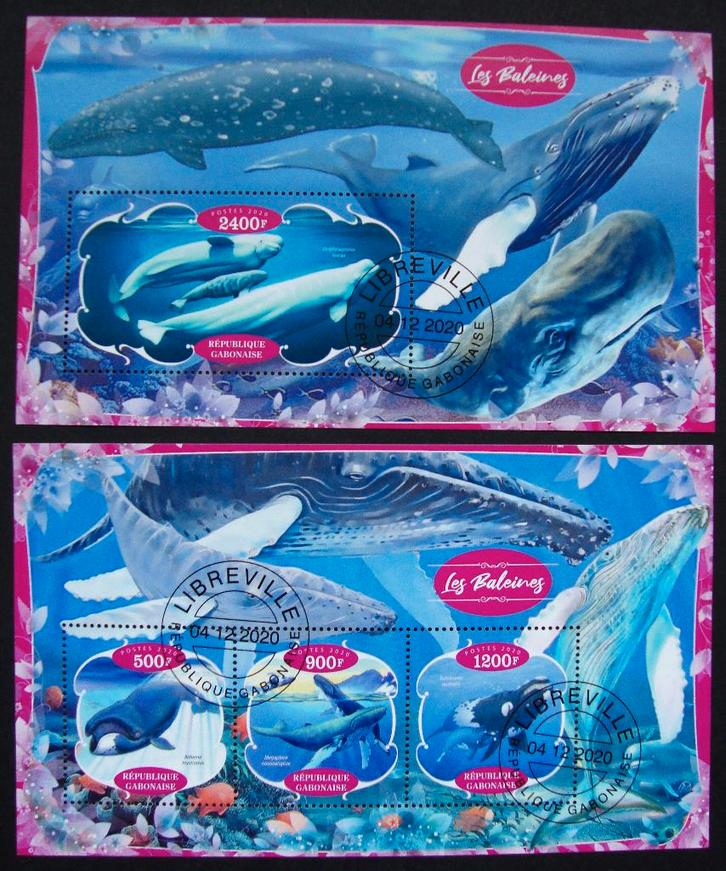 - 648 - 2 Blokken met Walvissen 2., Postzegels en Munten, Postzegels | Thematische zegels, Gestempeld, Dier of Natuur, Verzenden