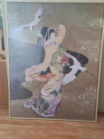 Schilderij Japanse geisha 70 x 90 cm GOUDKLEURIGE lijst beschikbaar voor biedingen