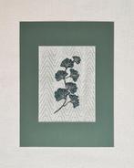 botanische print met linosnede en groen passe partout 30x40, Minder dan 50 cm, Oorspronkelijke maker, Nieuw, Ophalen of Verzenden