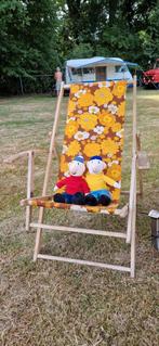 Vintage strandstoel met oranje bloemen (origineel), Ophalen, Zo goed als nieuw, Hout, Inklapbaar