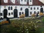 Schilderij van een Begijnhof afkomstig uit België gesign. JR, Ophalen of Verzenden
