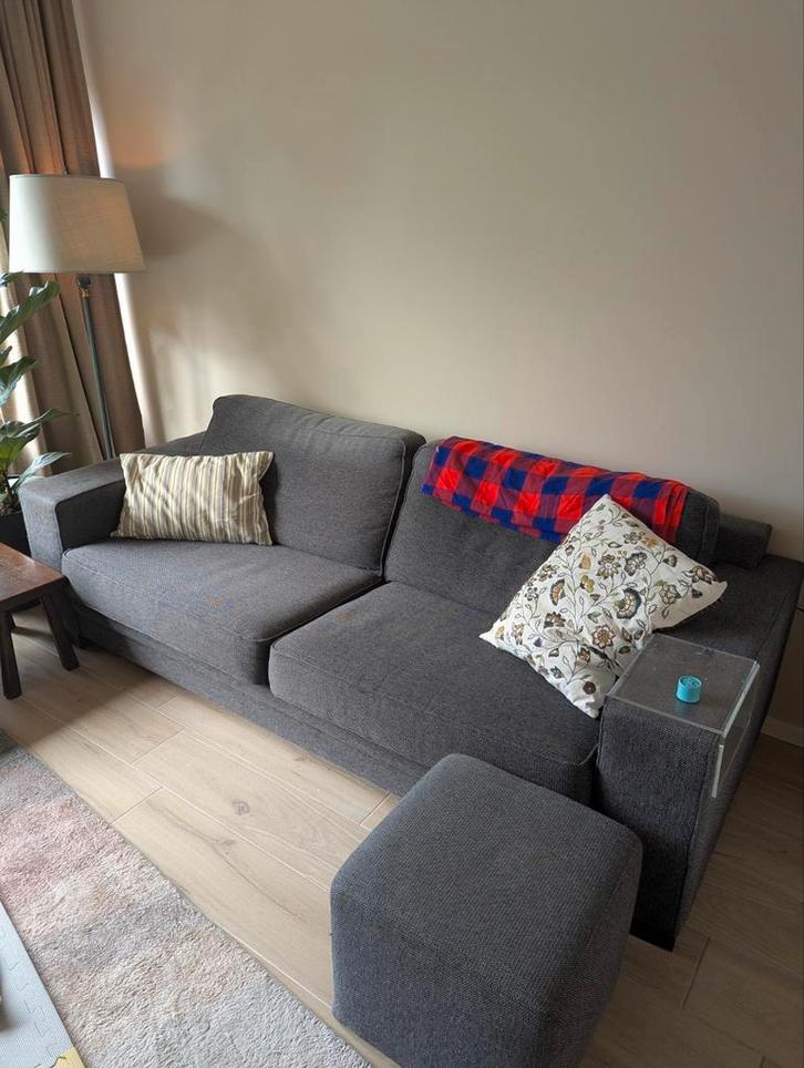 Montel bank inclusief poef 235cm (3p), Huis en Inrichting, Banken | Complete zithoeken, Gebruikt, Stof, Ophalen