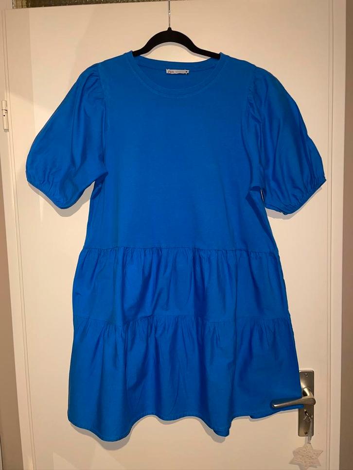 Zara dames blauwe ruffle tuniek jurk met ballon mouwen mt xl, Kleding | Dames, Jurken, Zo goed als nieuw, Maat 46/48 (XL) of groter