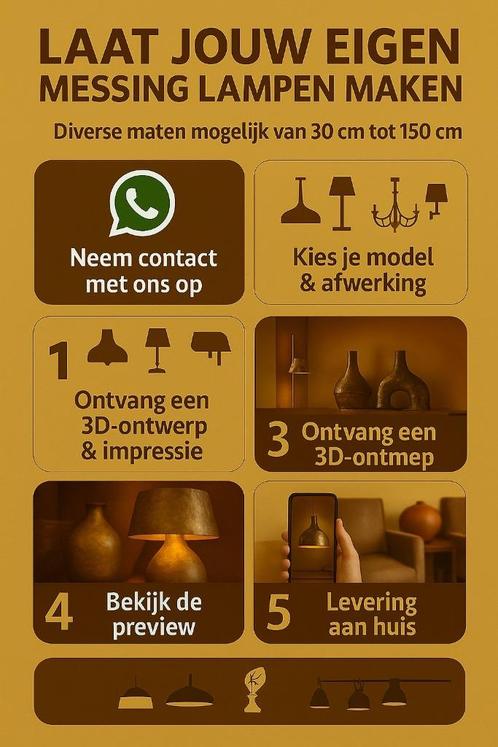 Laat jouw eigen messing hanglamp maken, Huis en Inrichting, Lampen | Hanglampen, Nieuw, 50 tot 75 cm, Metaal, Ophalen of Verzenden