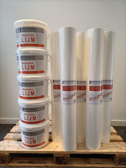 Renovlies Pro behang Glad 150 grams 250m2 + 50kg lijm, Huis en Inrichting, Stoffering | Behang, Wit, 75 m² of meer, Ophalen