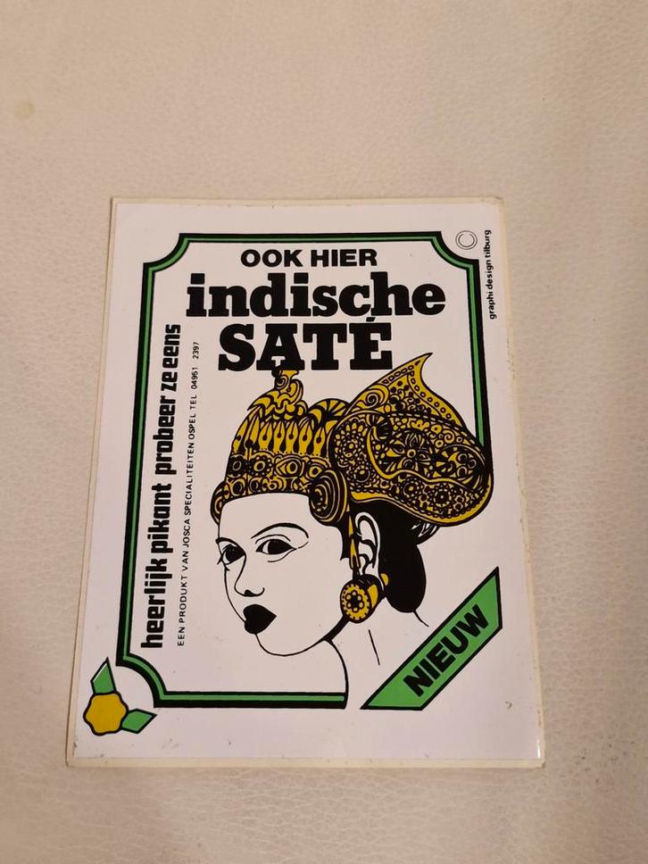 1199 Vintage Sticker Indische Saté - Nieuw!, Verzamelen, Stickers, Nieuw, Ophalen of Verzenden