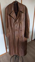 Vintage lederen lange jas gevoerd ca. maat 40 bruin leer, Ophalen, Zo goed als nieuw, Maat 48/50 (M), Bruin
