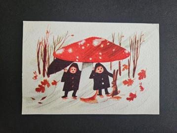Oude Ansichtkaart - Kinderen bij paddenstoel beschikbaar voor biedingen
