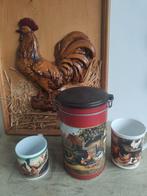 Kippen wandbord blikken trommel 2 mokken Barneveld museum, Ophalen of Verzenden
