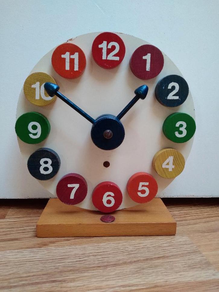 Vintage houten leerklok SIO, Kinderen en Baby's, Speelgoed | Educatief en Creatief, Gebruikt, Taal en Lezen, Ophalen of Verzenden