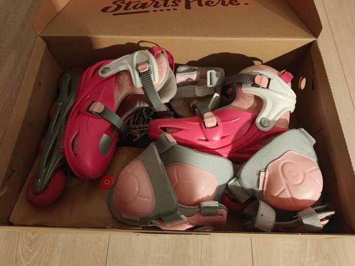 Nijdam Meisjes Skeelers Maat 33-36 + Bescherming, Kinderen en Baby's, Speelgoed | Buiten | Rolschaatsen, Gebruikt, Kinderen, Verstelbaar