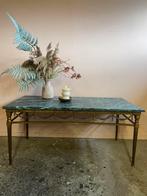 Vintage groene marmeren salontafel met goudkleurig onderstel, Huis en Inrichting, Tafels | Salontafels, Ophalen, Minder dan 50 cm