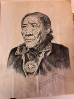 Tekening indiaan van Nancy Martin, Antiek en Kunst, Kunst | Tekeningen en Foto's, Verzenden