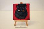 incl Ezeltje: Uniek Handgeschilderd Schilderijtje Zwarte Kat, Antiek en Kunst, Kunst | Schilderijen | Modern, Ophalen of Verzenden