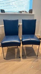 2 blauw leren stoelen van bert plantagie (serie elements), Huis en Inrichting, Ophalen, Zo goed als nieuw, Blauw, Twee