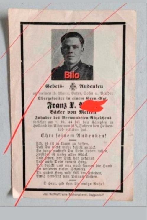 Sterbebild Obergefr.Inf.Rgt 302- Mierlo NB -1944 Holland WO2, Verzamelen, Bidprentjes en Rouwkaarten, Bidprentje, Ophalen of Verzenden