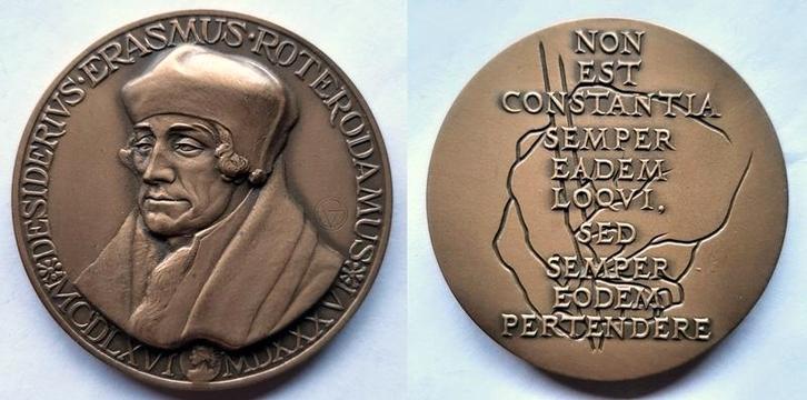Erasmuspenning 1984, Postzegels en Munten, Penningen en Medailles, Brons, Nederland, Verzenden