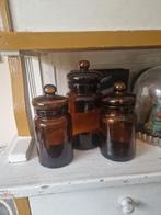 3  oude glazen bruine voorraad potten, Verzamelen, Retro, Ophalen of Verzenden, Huis en Inrichting