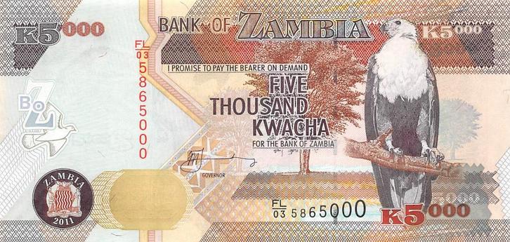 Zambia 5000 Kwacha 2011 Unc pn 45g, Postzegels en Munten, Bankbiljetten | Afrika, Los biljet, Zambia, Ophalen of Verzenden