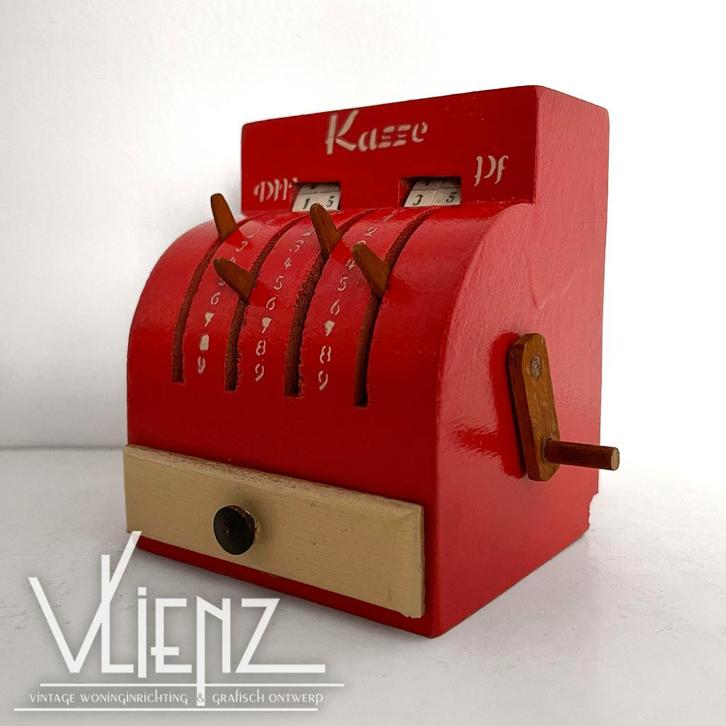 Vintage houten miniatuurkassa, speelgoedkassa Kasse, Antiek en Kunst, Antiek | Speelgoed, Ophalen of Verzenden