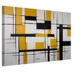Geel met zwart abstracte kunst canvas 60x40cm - 18mm., Huis en Inrichting, Woonaccessoires | Schilderijen, Tekeningen en Foto's