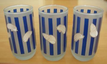 Frisdrankglas / limonadeglas met schelpjes (3x). Ø 6,4x12,5 beschikbaar voor biedingen