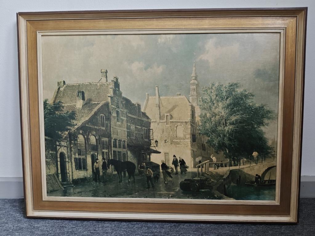 Schilderij Amsterdamse gracht 80x60, Antiek en Kunst, Ophalen of Verzenden