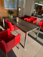 Noot houten roestvast stalen eettafel, Huis en Inrichting, Ophalen, Gebruikt, 200 cm of meer, 50 tot 100 cm