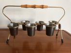Rekje met 6 tinnen borrelbekertjes, Ophalen of Verzenden