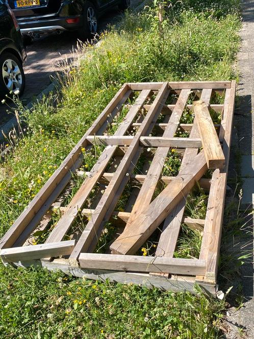 Zwaar houten pallet 250 x 120 cm, Doe-het-zelf en Verbouw, Hout en Planken, Gebruikt, Pallet, 200 tot 250 cm, 50 mm of meer, Ophalen