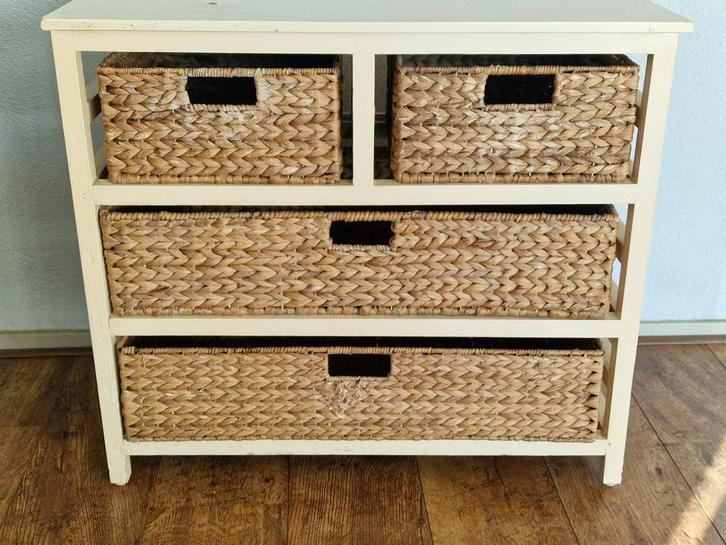 Houten LadeKast met rieten laden, Huis en Inrichting, Kasten | Ladekasten, Gebruikt, 100 tot 150 cm, Minder dan 50 cm, 25 tot 50 cm