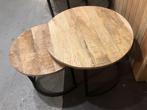 Industriële salontafel rond mango hout 2 delig NIEUW IN DOOS, Huis en Inrichting, Tafels | Salontafels, 50 tot 100 cm, Minder dan 50 cm
