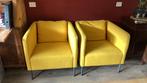 Twee gele fauteuiltjes van Ikea met poef, Huis en Inrichting, Fauteuils, Ophalen, Gebruikt, Minder dan 75 cm, Stof