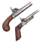 2 x  penvuurpistool, 19e eeuw, lengte 17 cm., Ophalen of Verzenden