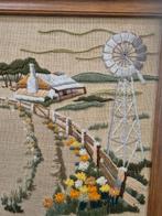 schilderij geborduurd met huis en bloemen, Ophalen of Verzenden, 'T Olde Gre-j, Info@toldegrej.nl, Endepoelstraat 20f Didam