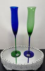 Vintage Campagne Flut Mikasa kobalt blauw met groen, Ophalen of Verzenden, Zo goed als nieuw