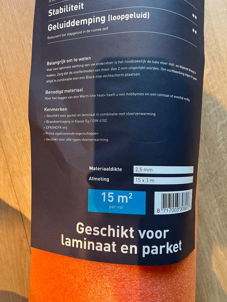 Warmline Heat+ Ondervloer 2,5mm - 15m² Vloerverwarming, Doe-het-zelf en Verbouw, Isolatie en Afdichting, Nieuw, Vloerisolatie