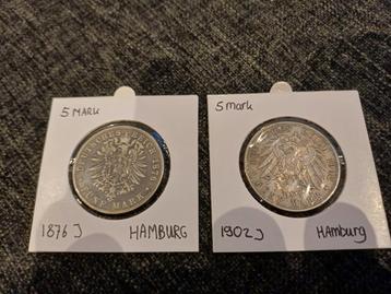 Set 2 Stuks 5 Mark Hamburg Duitsland Zilver beschikbaar voor biedingen