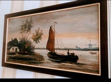 ZAANDAM Antiek Paneel Olieverf molen scheepje erfstuk  beschikbaar voor biedingen