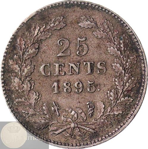Nederland - 25 cent 1895 "schuin mmt" Wilhelmina - Zilver, Postzegels en Munten, Munten | Nederland, Losse munt, 25 cent, Koningin Wilhelmina