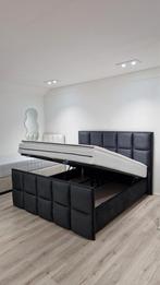 180x200 Antraciet Fluwelen Opbergbed met Hoofd- en Voetbord, Huis en Inrichting, Slaapkamer | Boxsprings, Ophalen of Verzenden