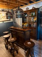 Antieke barset bar man cave massief toog luifelbar bruin, Huis en Inrichting, Ophalen of Verzenden, Zo goed als nieuw, Inclusief barstoelen